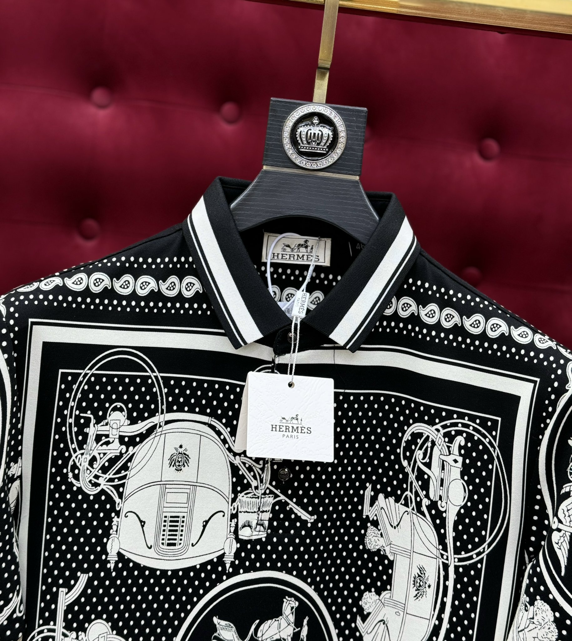 Áo polo Hermes HM Đen họa tiết chấm bi Trắng Like Auth 1-1 on web CD